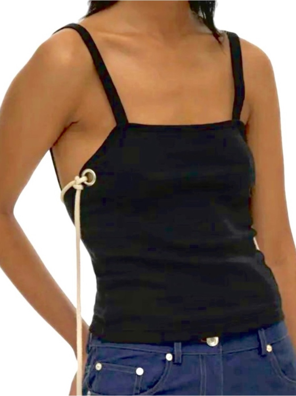 NWT Helmut Lang Ribbed Slip Basalt Black Stretch Rope Cotton Blend Tank Top XS